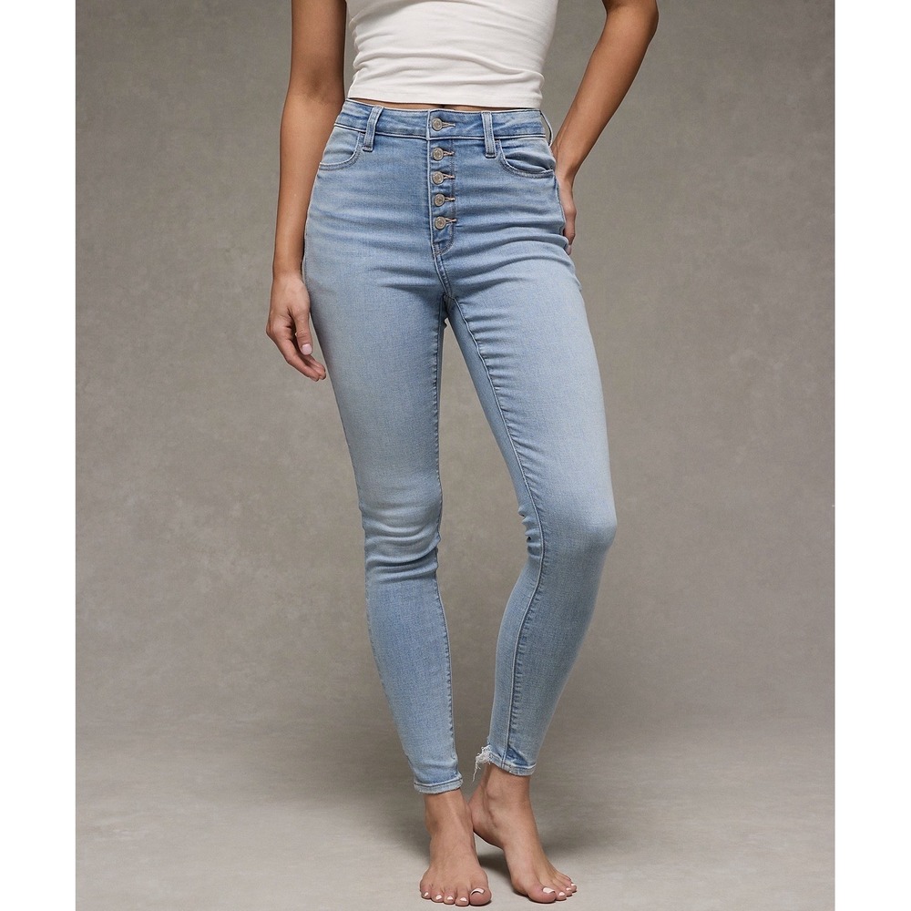 American Eagle Super High Rise Next Level Stretch Jeans Light Wash Women 2 Short
